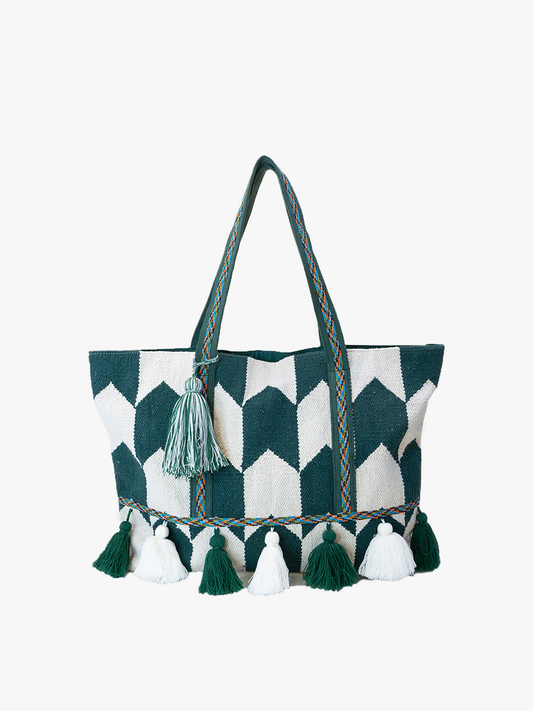 Jen & Co.  Ada Cotton Tote w/ Tassels: Hunter Green