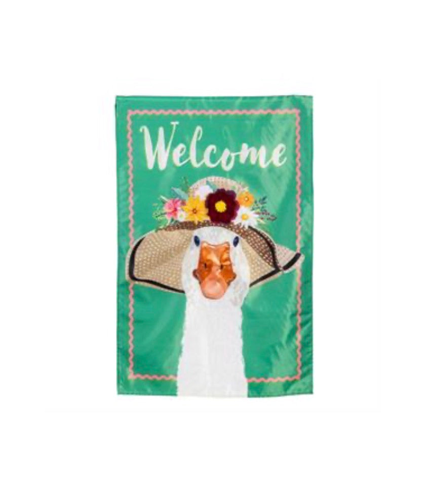 Flowery Goose Appliqué House Garden Flag