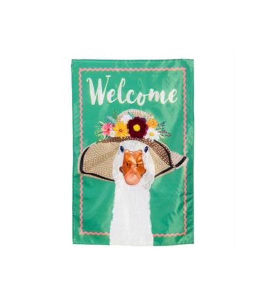 Flowery Goose Appliqué House Garden Flag