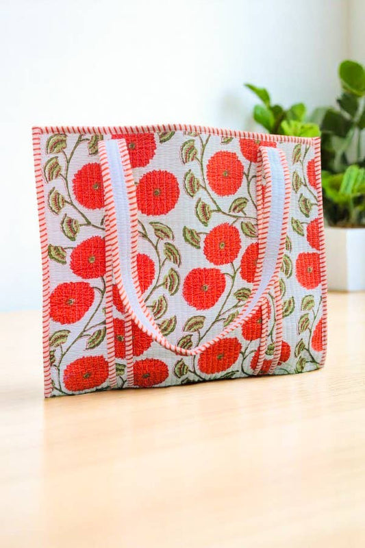 Waylon Orange Floral Print Tote Bag