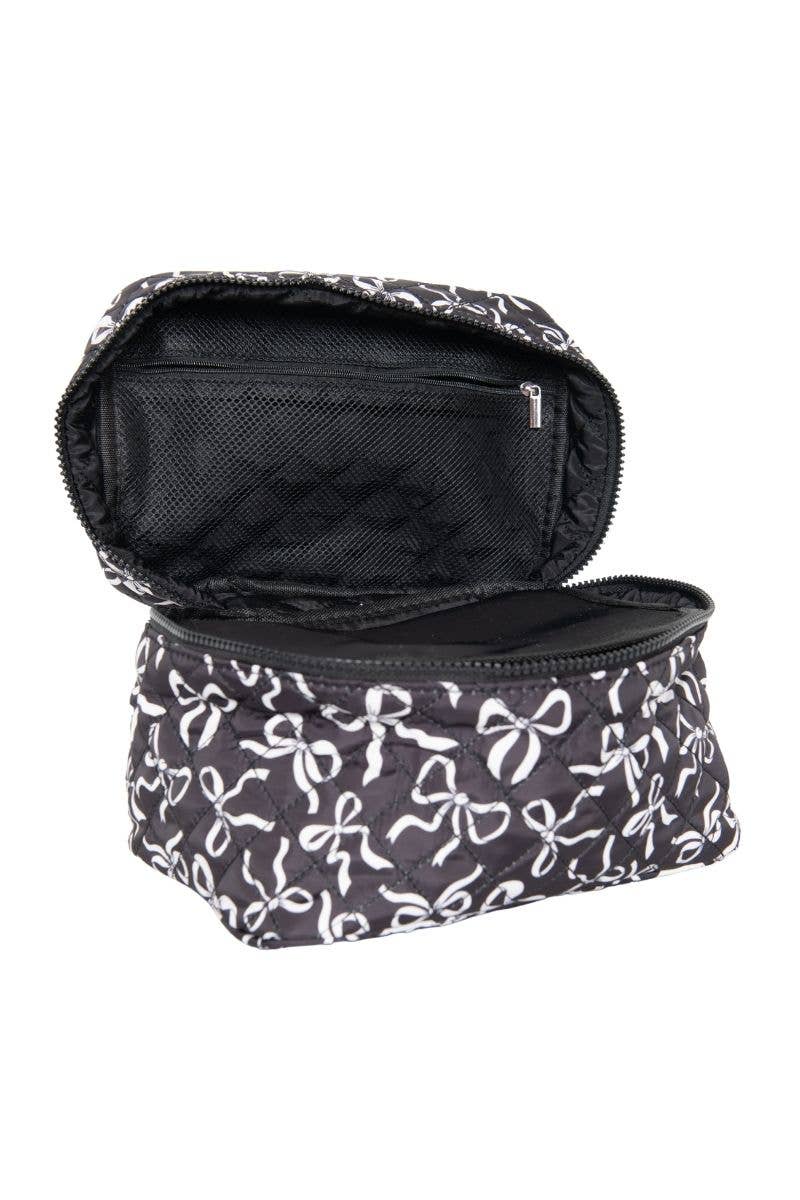 Black & White Bows All Over Travel Makeup Bag: Black