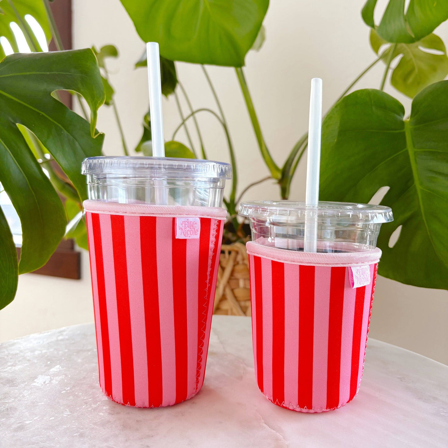 Coffee Cup Cover - Pink & Red - Iced Drink Sleeve: Large / 24oz