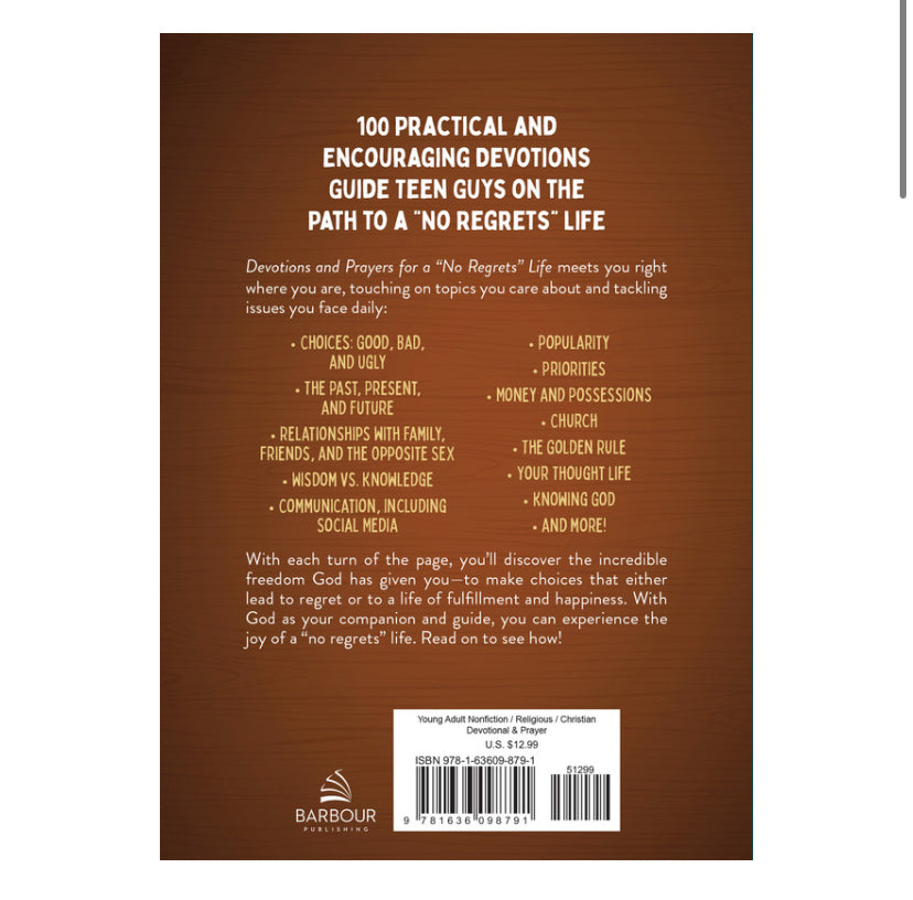 Devotions & Prayers for a “No Regrets Life” for Teen Boys