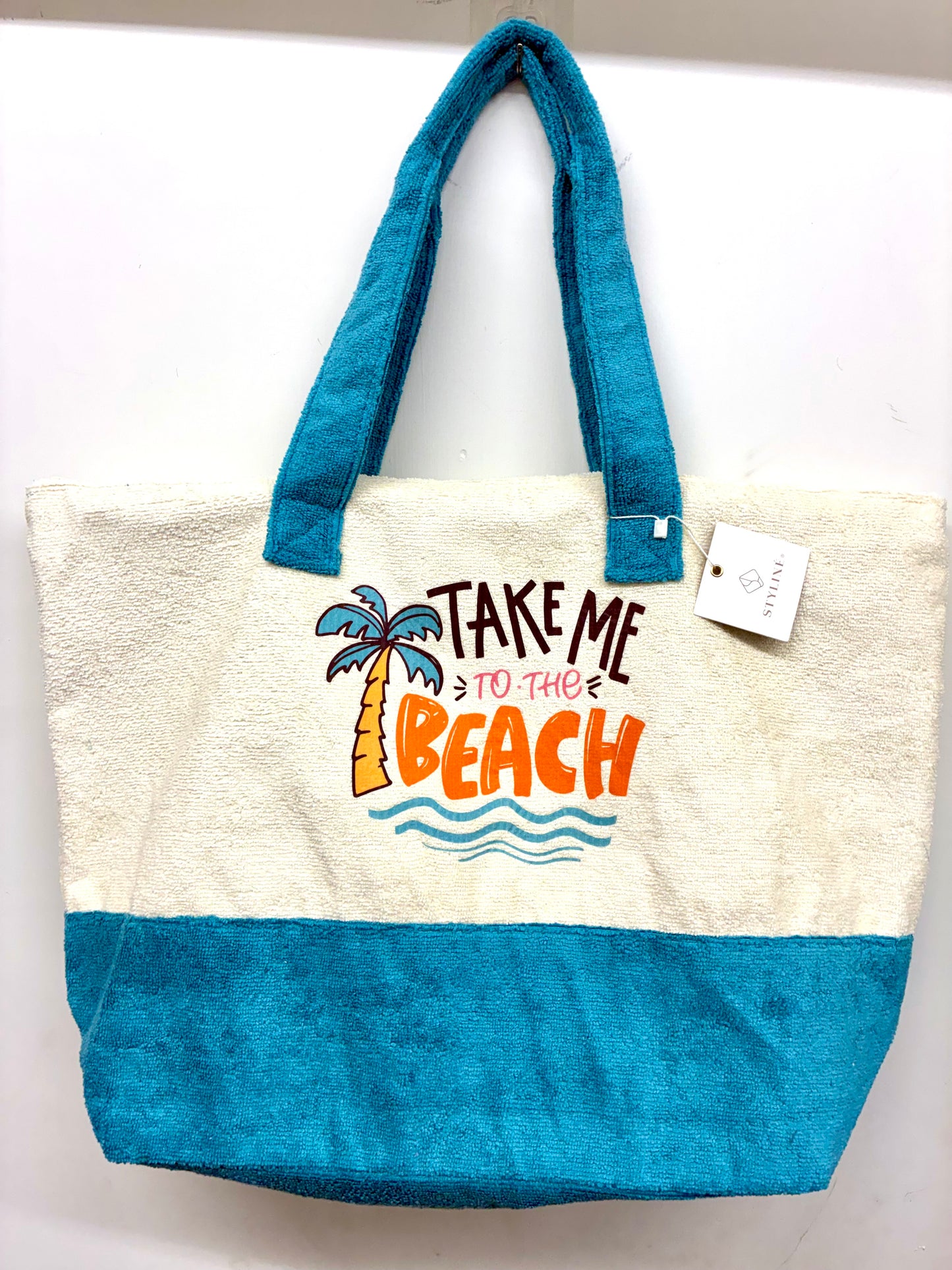 TAKE ME TO THE BEACH Palm Tree Graphic Printed Terry Tote Bag