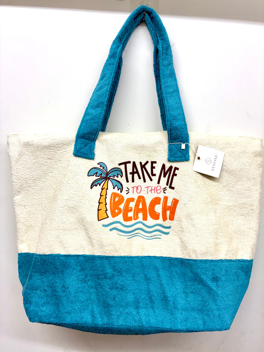 TAKE ME TO THE BEACH Palm Tree Graphic Printed Terry Tote Bag