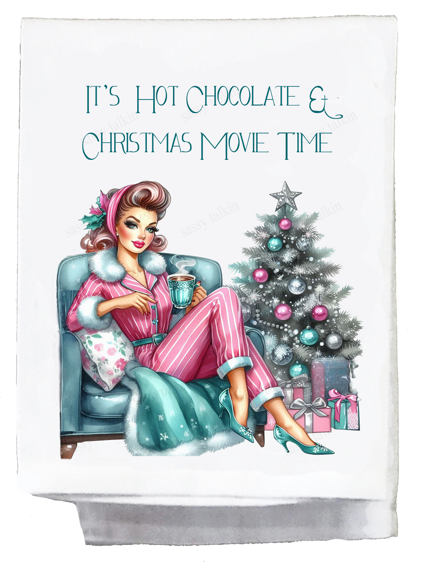 Sassy Girl, Christmas, Pink, It's hot chocolate and Christmas Movie Time