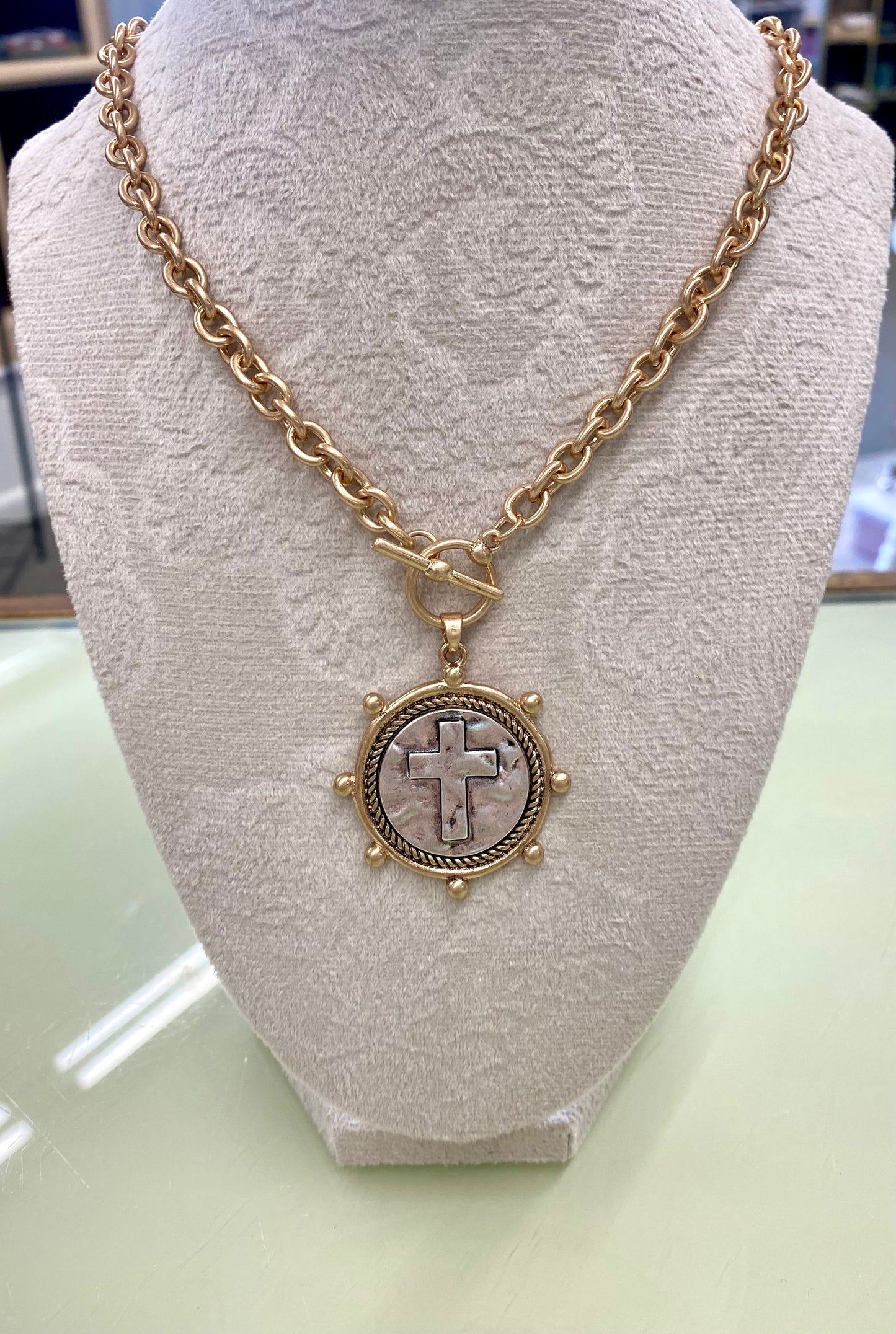 Gold Necklace With Silver Cross Coin