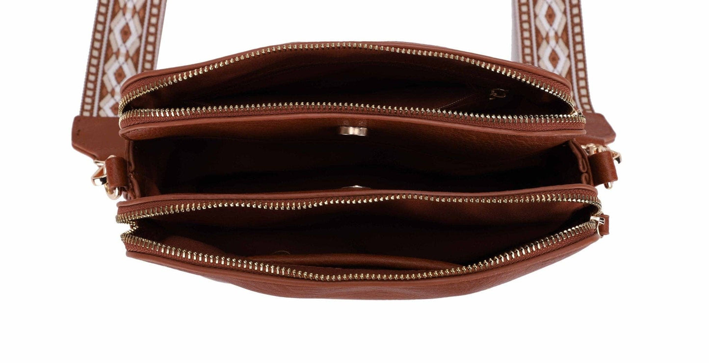 Mila 3 Compartment Crossbody Bag With Guitar Strap