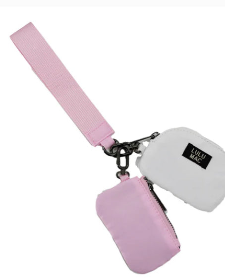 LULU MAC White/Light Pink Double Pouch Wristlet