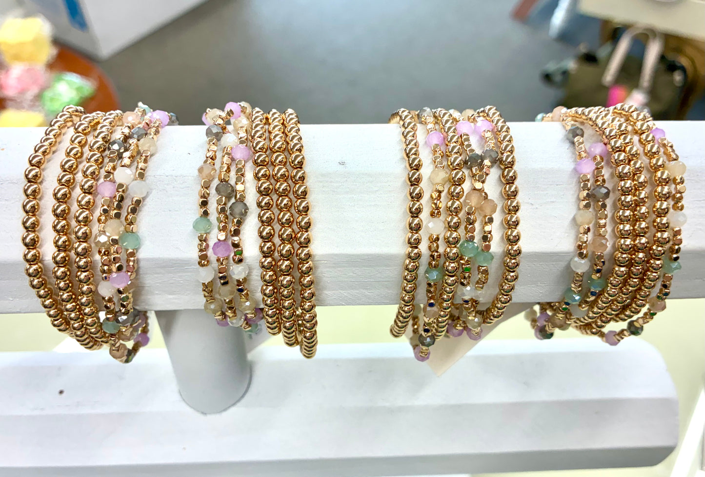 6-Strand Gold & Colored Beaded Bracelets - Waterproof