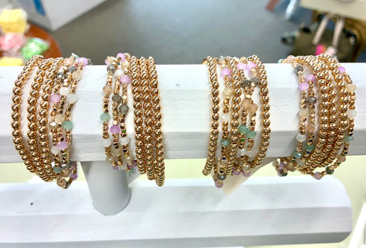 6-Strand Gold & Colored Beaded Bracelets - Waterproof