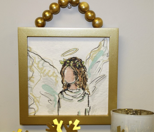 Angel Bead Hanger Wood Framed Embossed Wall Art