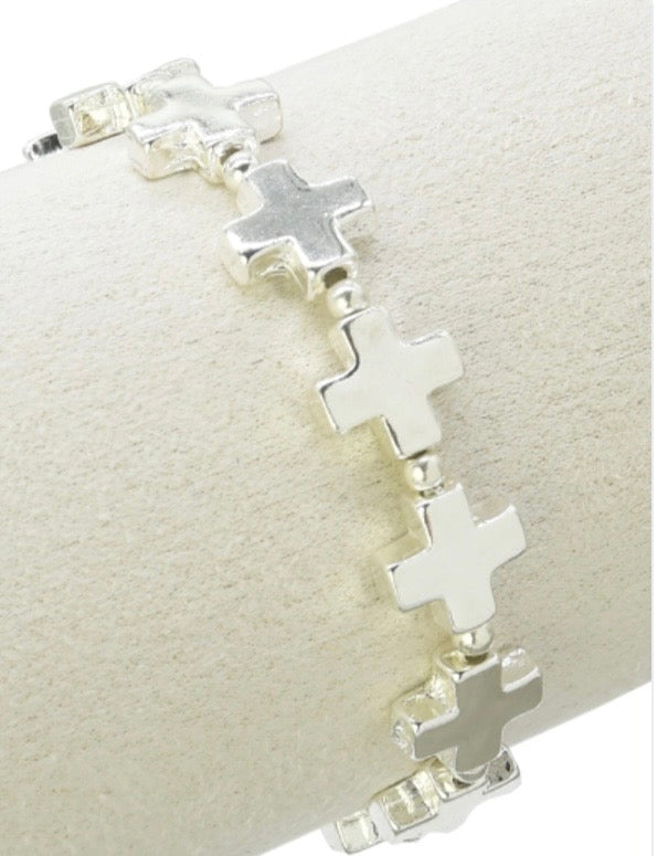 Silver Cross Stretch Bracelet