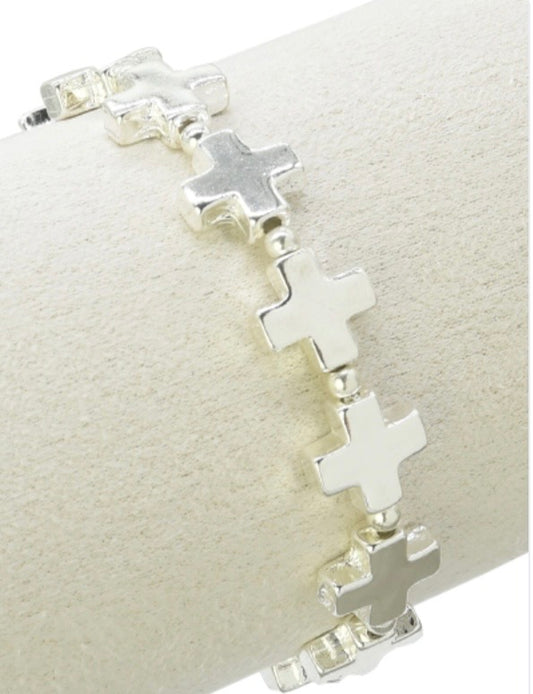 Silver Cross Stretch Bracelet