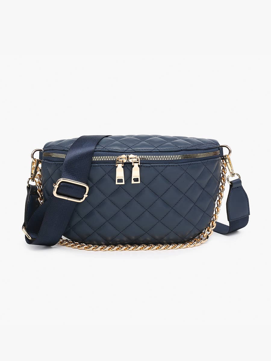 Sylvie Quilted Belt Bag with Chain Strap: Bone