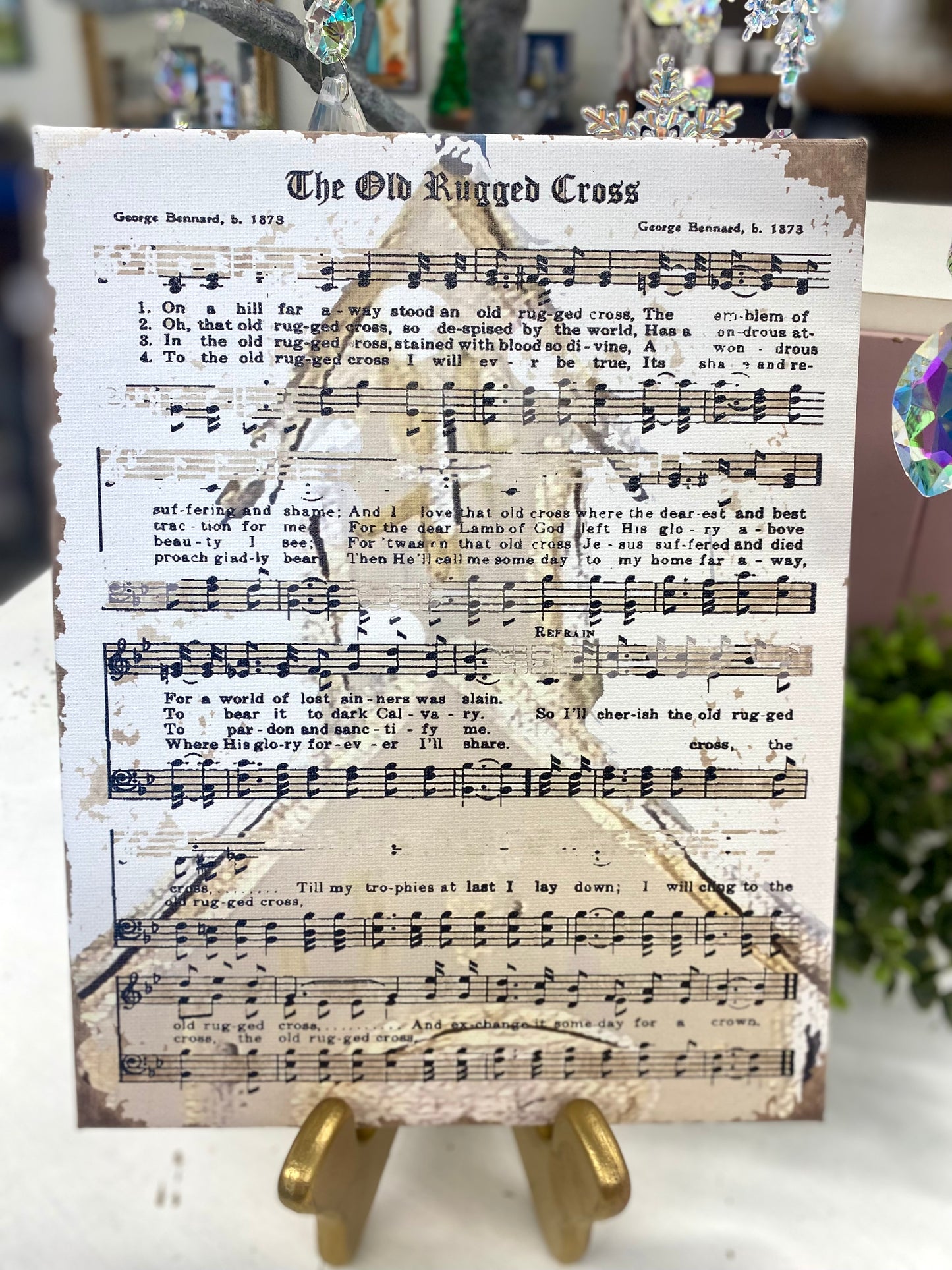 Old Rugged Cross hymn page canvas art print, Christian home: 8x10