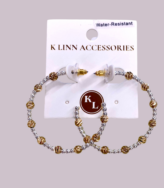 Silver & Gold Beaded Hoop Earrings / Water Resistant