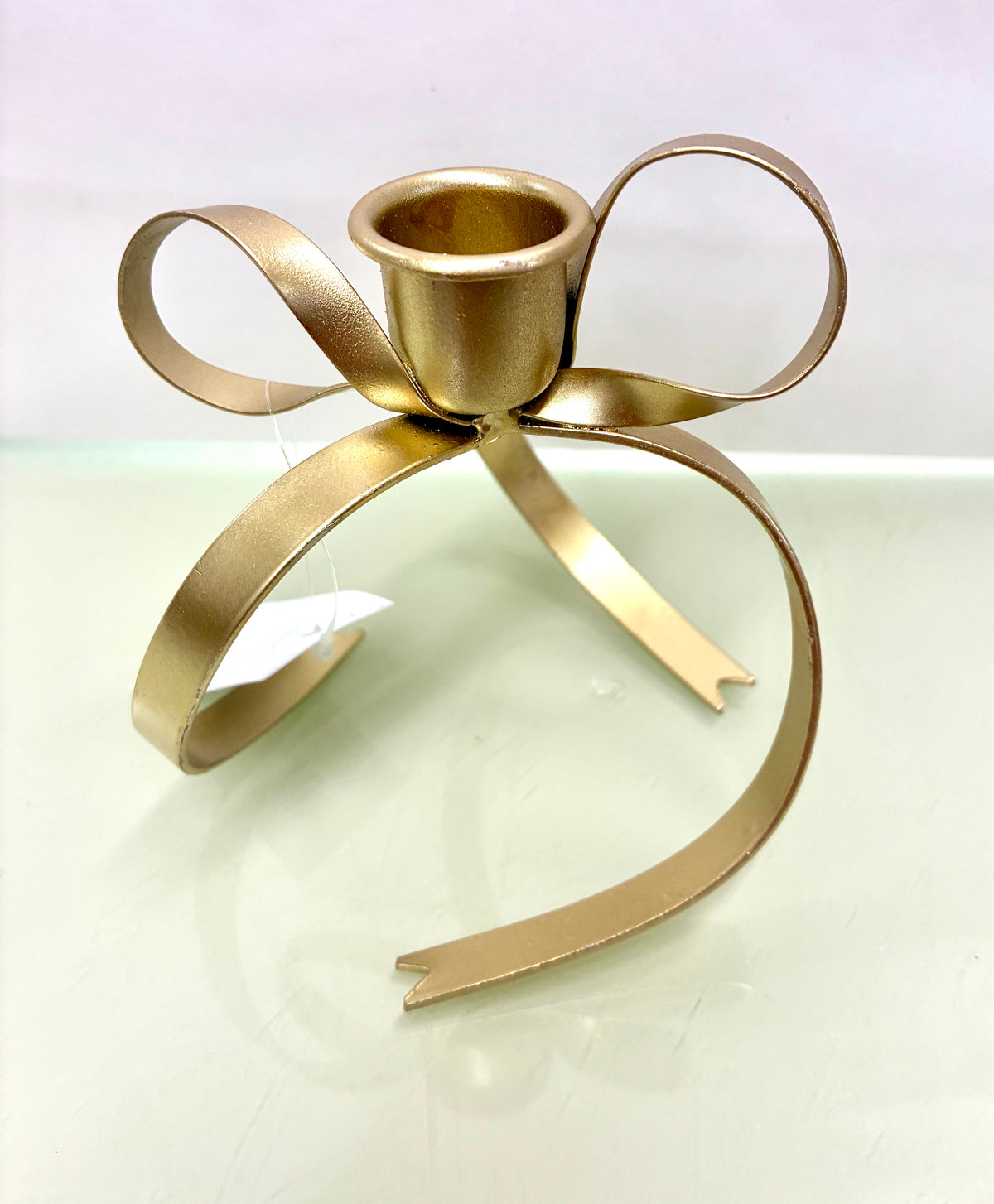 Gold or Silver Metal Bow Candlestick Holder