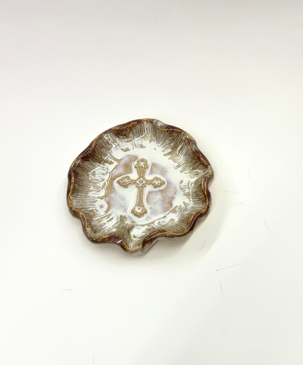 Cross Dish 4.5” Scalloped Edge -Tab Boren Pottery #472