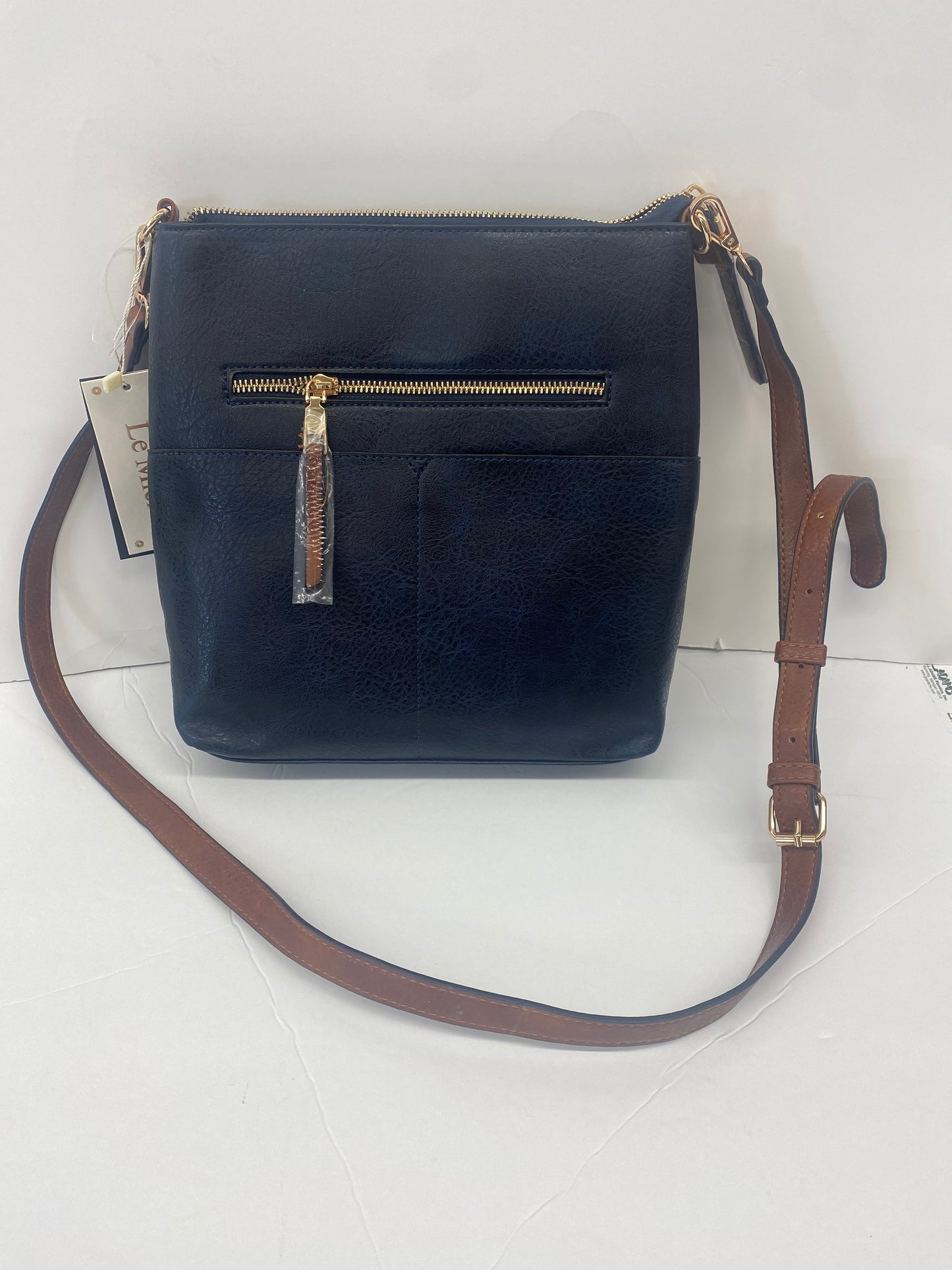 Elina Zipper Front Pocket Crossbody Bag / Navy