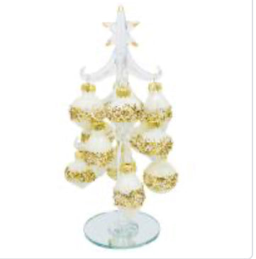 Clear Glass Tree 8” with Cream Ornaments