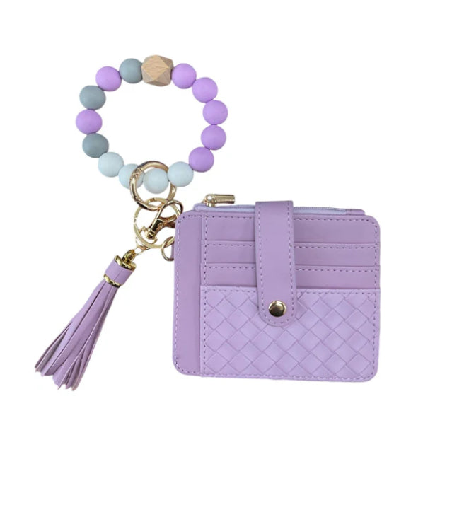 Nina Quilted Beaded Keychain Bracelet Wallet