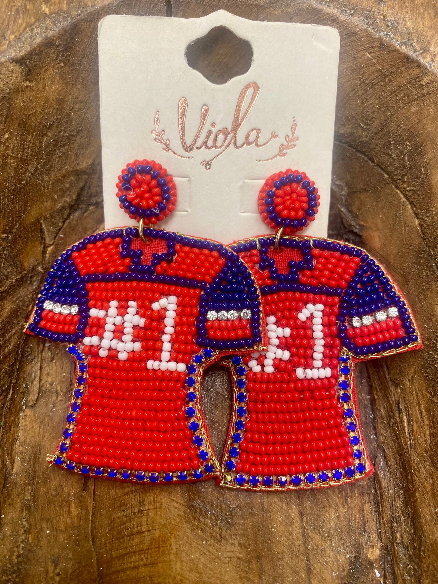 Red, Blue, White #1 Jersey Seed Bead Earrings