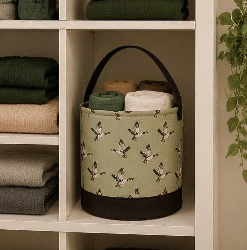Green Mallard Duck Round Storage Bin