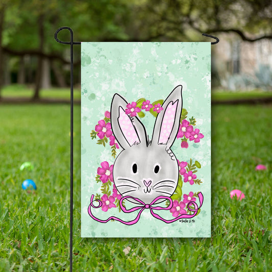 Pretty Pink Bow Bunny Garden Flag - Baxter & Me