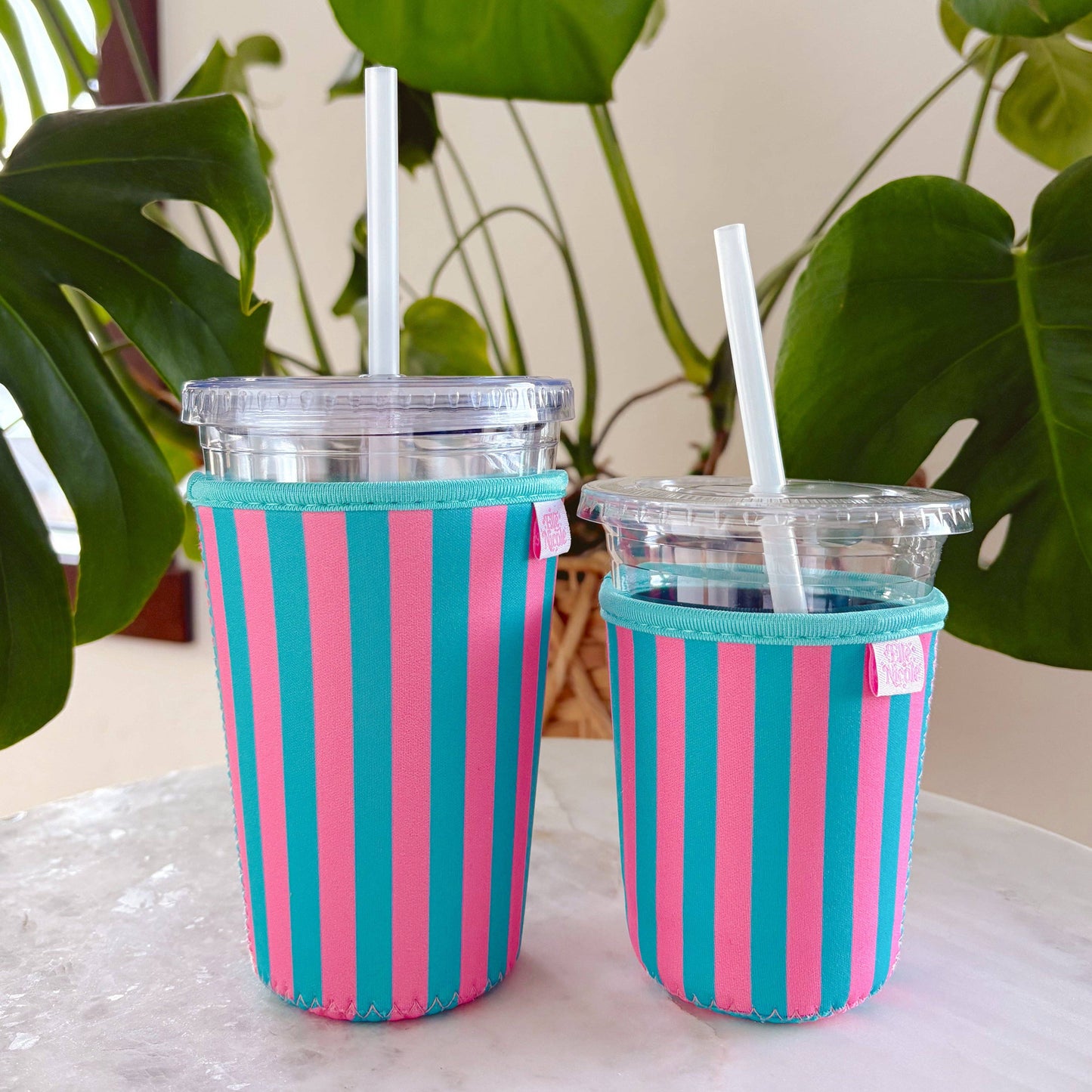 Coffee Cup Cover - Pink & Blue - Iced Drink Sleeve: Large / 24oz