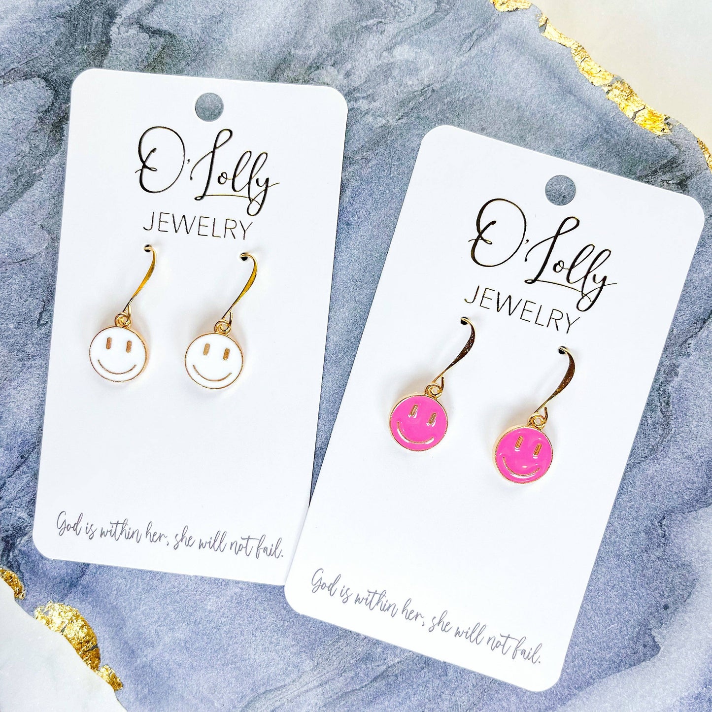 SMILEY: Pink Earrings in Gold