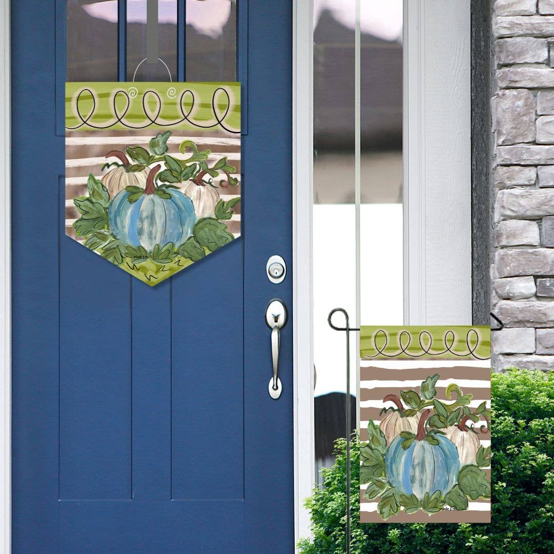 Striped Harvest Blue and White Door Hanger / Store Pickup Only