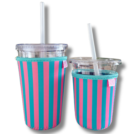 Coffee Cup Cover - Pink & Blue - Iced Drink Sleeve: Large / 24oz
