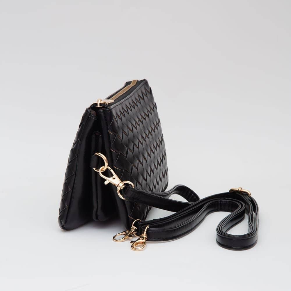 Kate Woven Three Compartment Crossbody Wristlet Bag: Tan