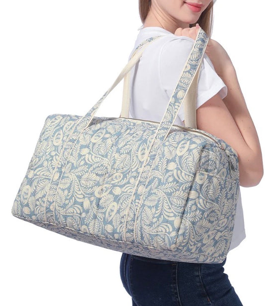 Blue Paisley Quilted Weekender Tote Bag