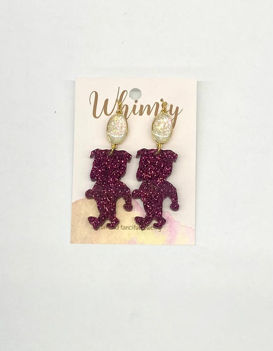 Maroon Glitter and White Iridescent MSU Bulldog Earrings / Whimsy Jewels