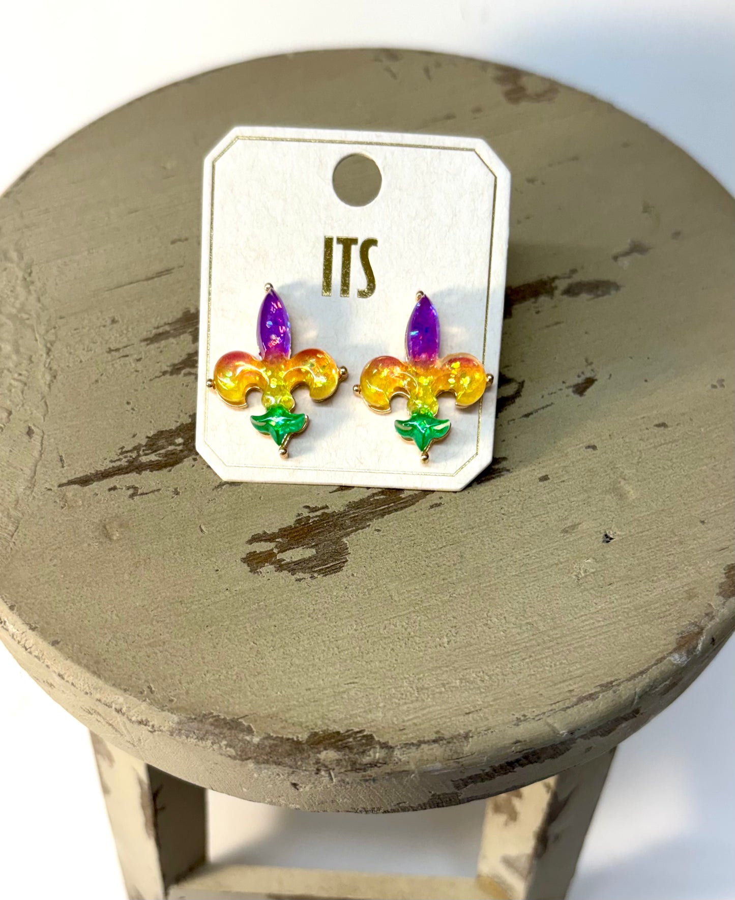 Mardi Gras Glitter FDL Post Earrings