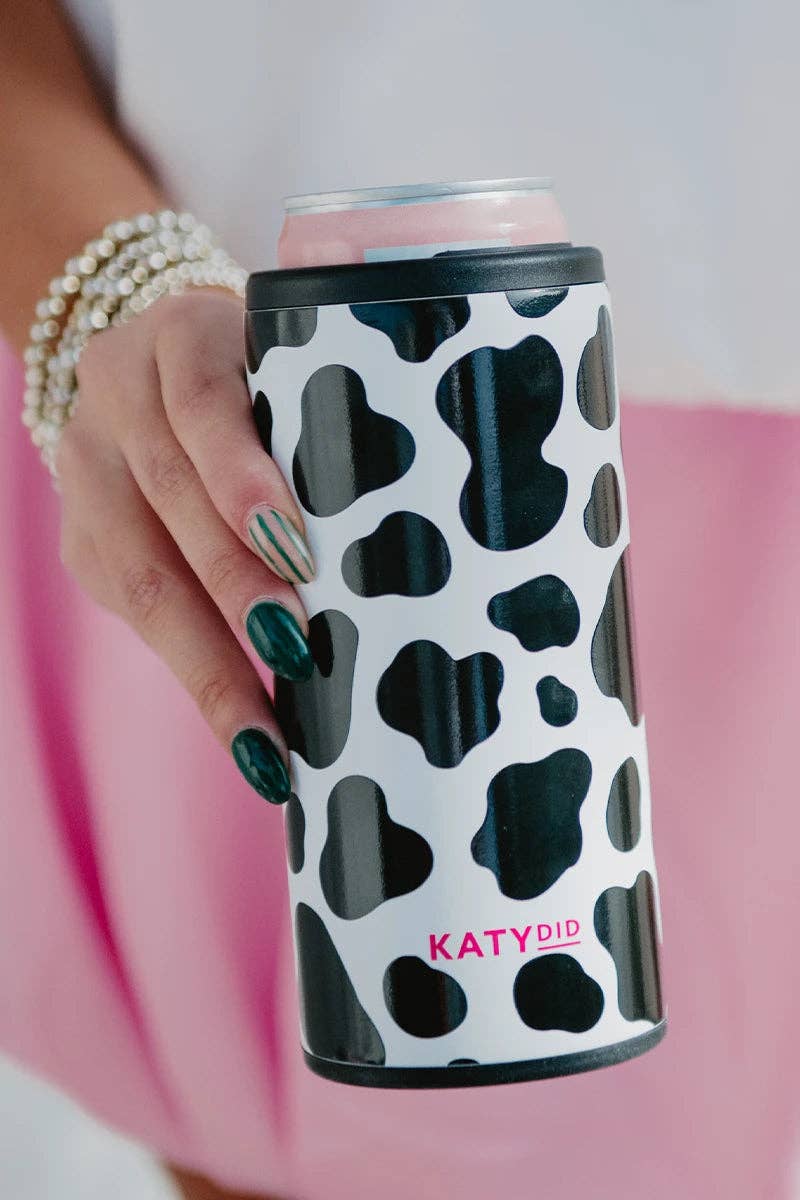 Cow Print Slim Can Cooler: White