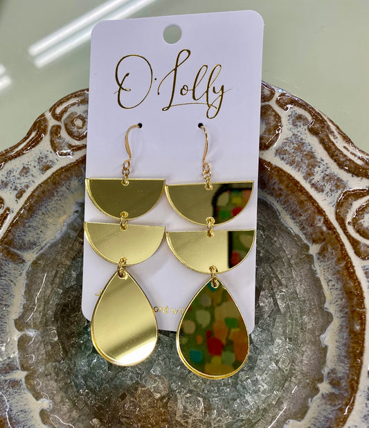 O’Lolly 3-Tier Gold Mirrored Earrings