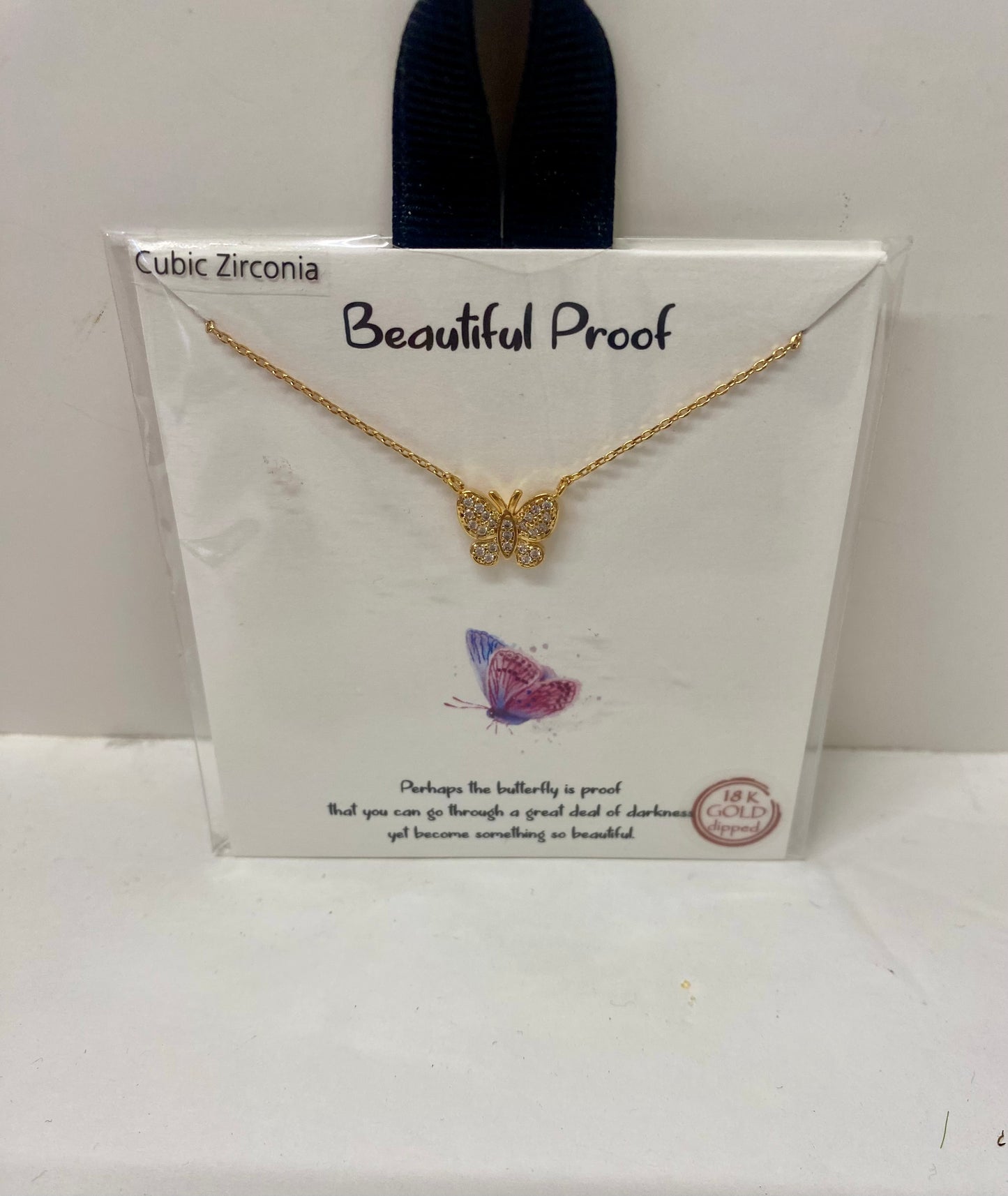 Gold Rhinestone Butterfly Necklace