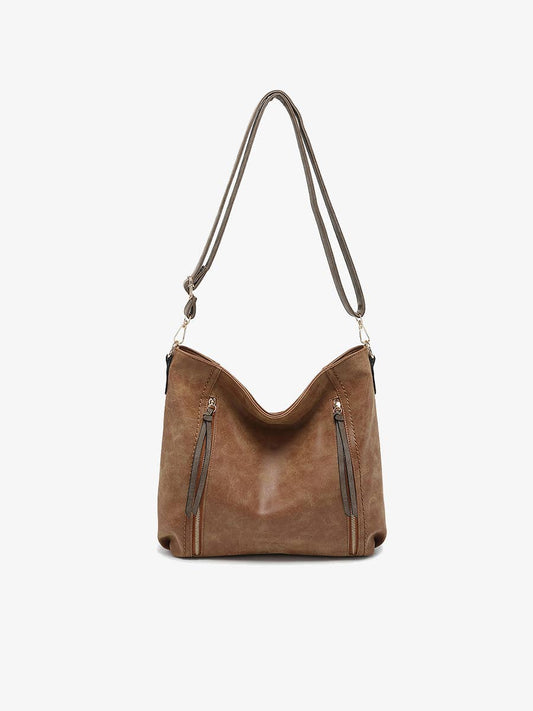 Mina Distressed Hobo Bag: Tan/Grey  Jen & Co.