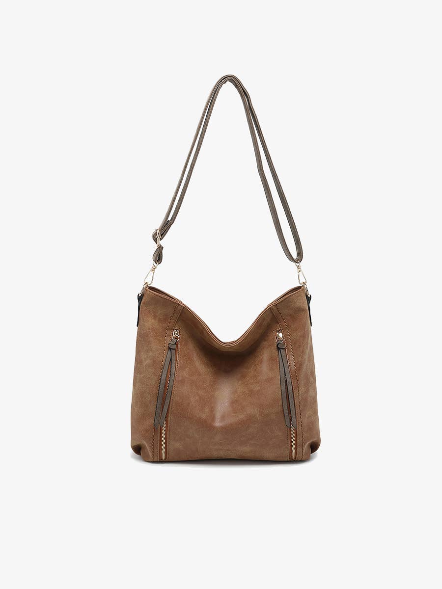Mina Distressed Hobo Bag: Olive/Brown  Jen & Co.