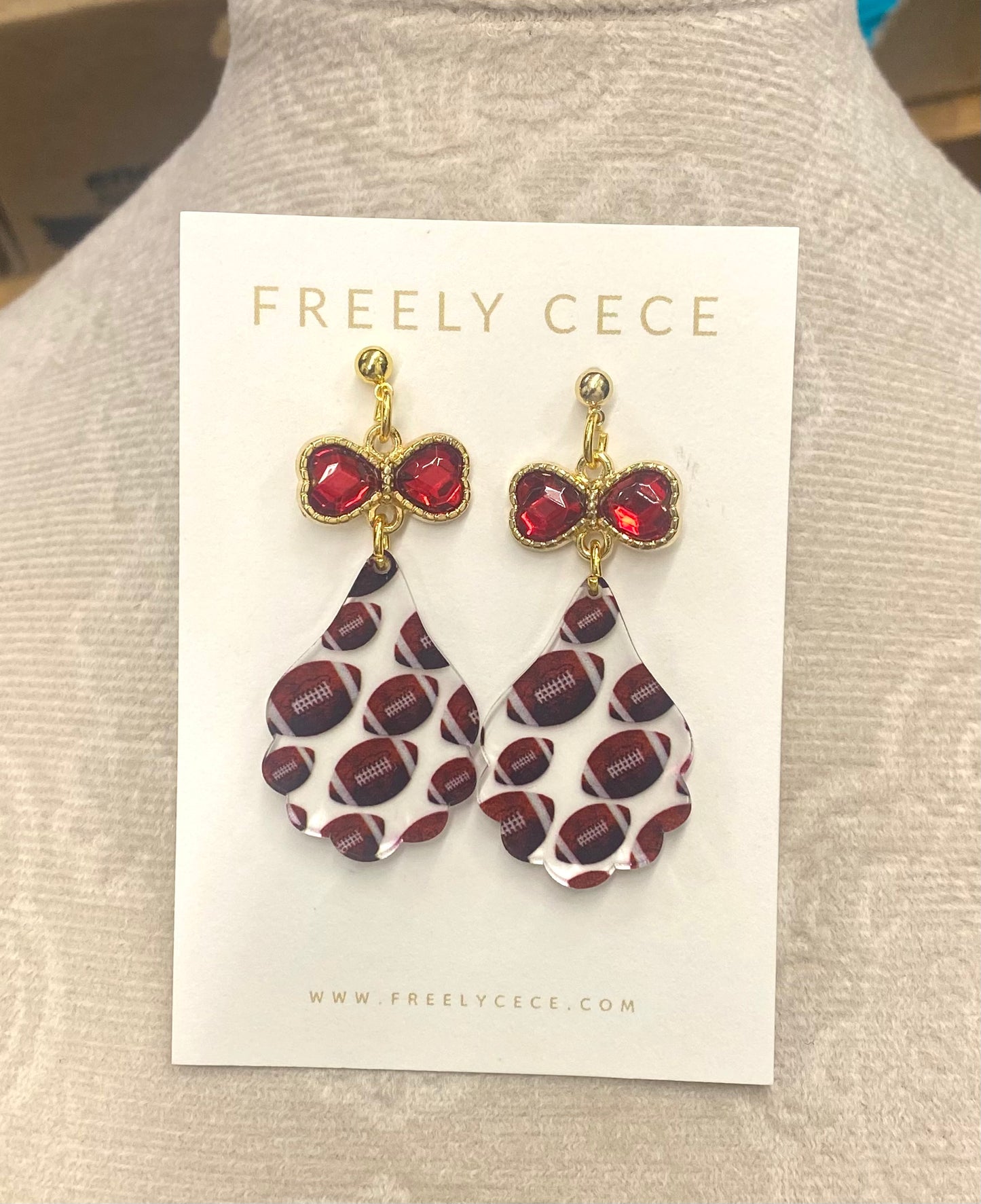 Red Rhinestone Football Earrings