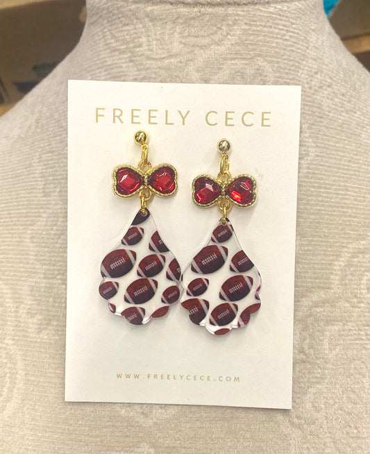 Red Rhinestone Football Earrings