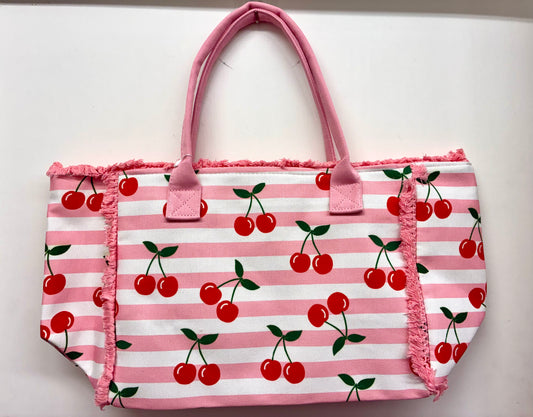Cherry Striped Tote Bag