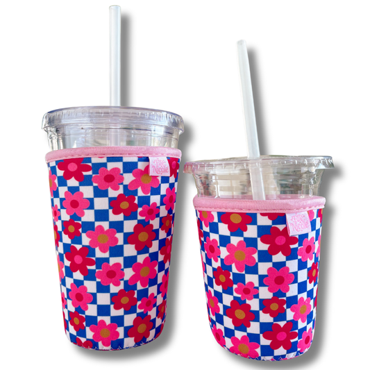 Coffee Cup Cover - Retro Bold Check - Iced Drink Sleeve: Large / 24oz