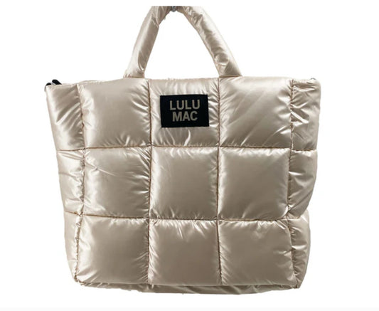 Lulu MAC Large Metallic Puffer Handbag - Off White