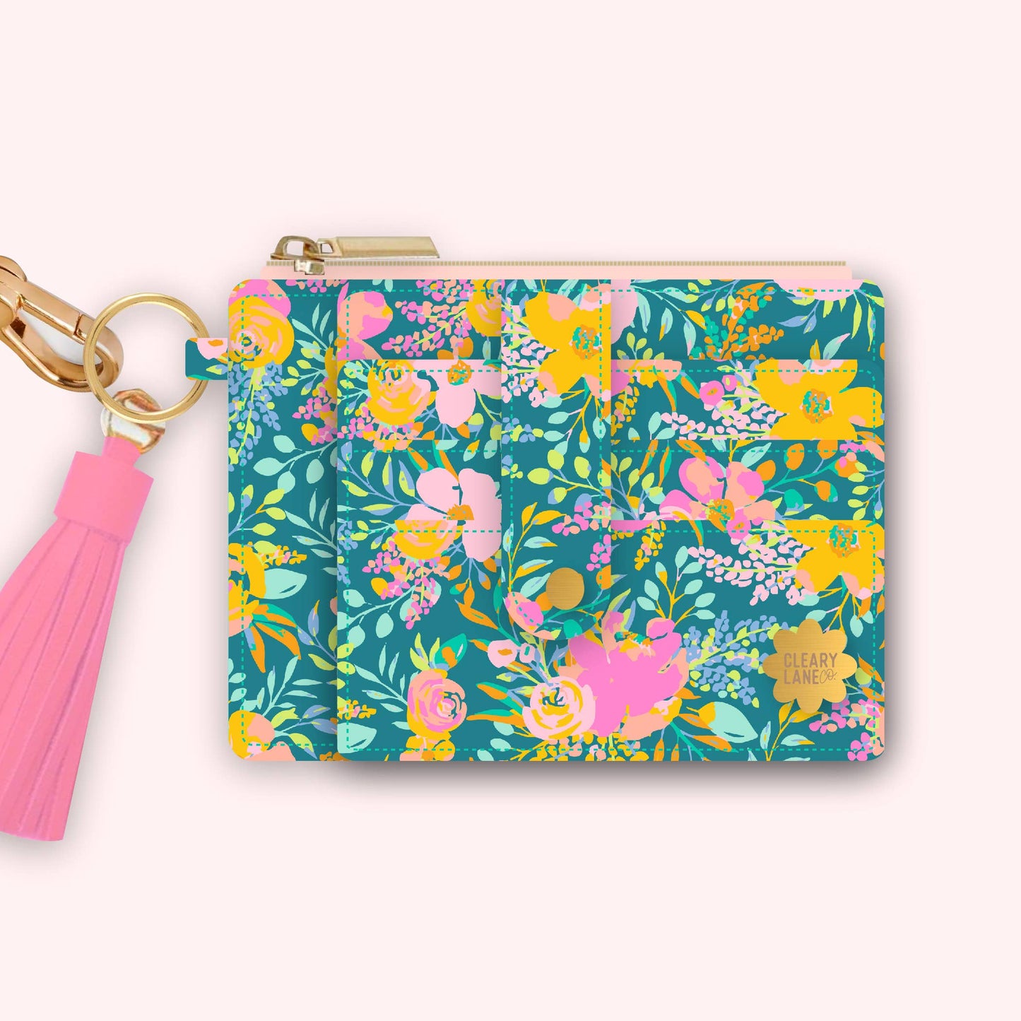 Wallet Keychain | Emerald Rainbow Posies