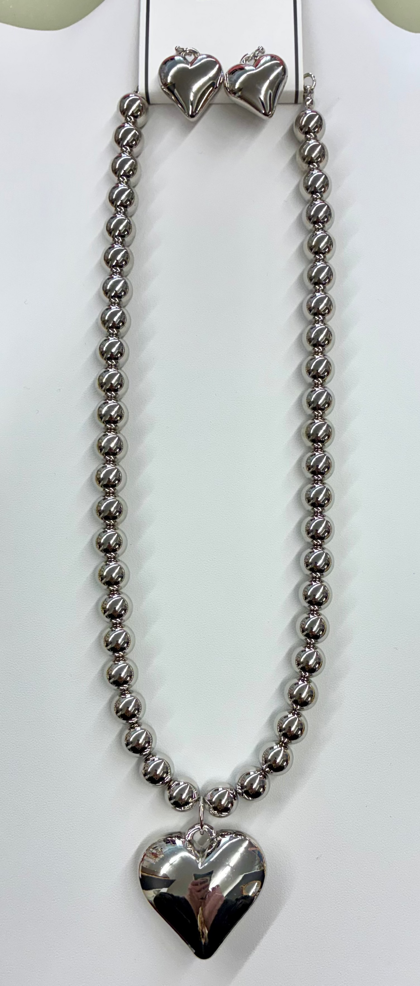 Beaded Puff Heart Necklace & Earrings