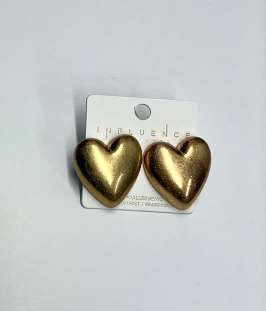 Brushed Gold Big Puff Heart Earrings